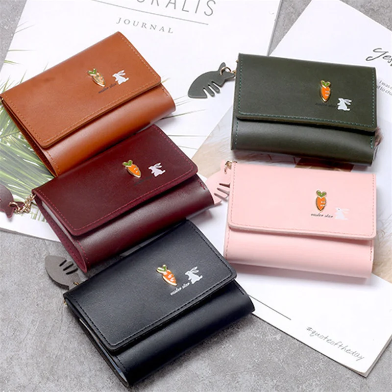 

2021 Cute Women Wallet Coin Purse For Girls Lady's Card Bag Wallet Multifunctional Rabbit And Carrot Coin Purse
