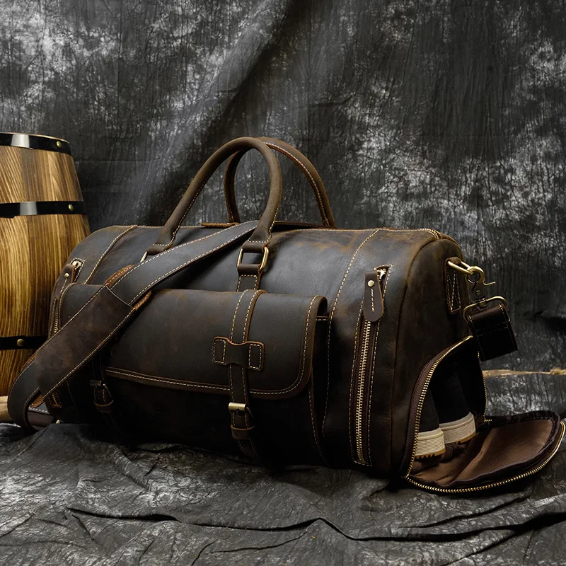 Винтажная дорожная сумка для мужчин из натуральной кожи большой кожаный мешок