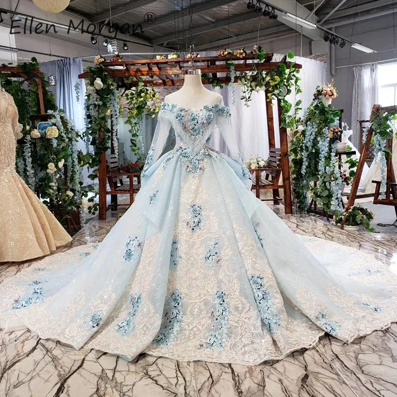 Светильник-голубые кружевные свадебные платья бальные принцессы с 3D цветами