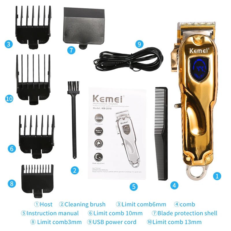 

Kemei-2010 Professional Hair Clipper Hair Trimmer Rechargeable Barber Men's Cordless Haircut Adjustable Barbershop KM-2010