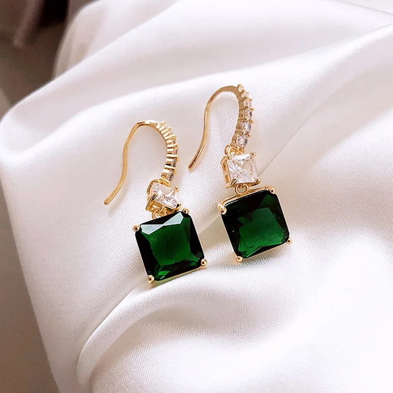 

JIAN Simple New Fashion Crystal Dangle Earrings for Women Girls Elegant Korea Glitter Geometric Square Pendant Earring Jewellery