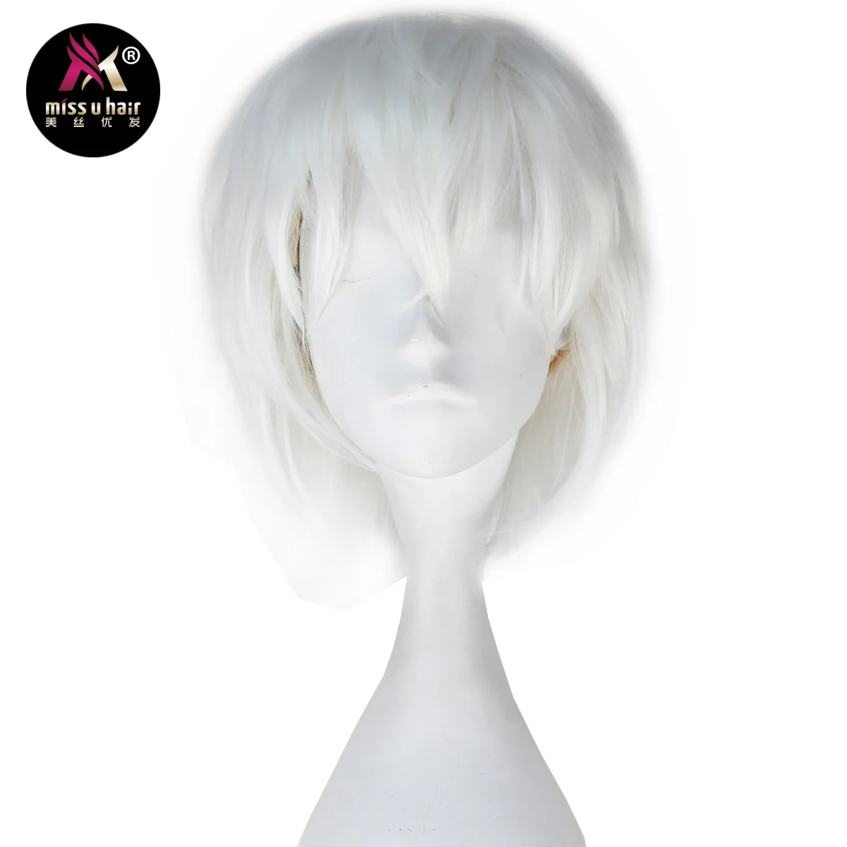 

Miss U Hair Anime Cosplay Wig Unisex Short Straight White Synthetic Hair for Costume Halloween Party