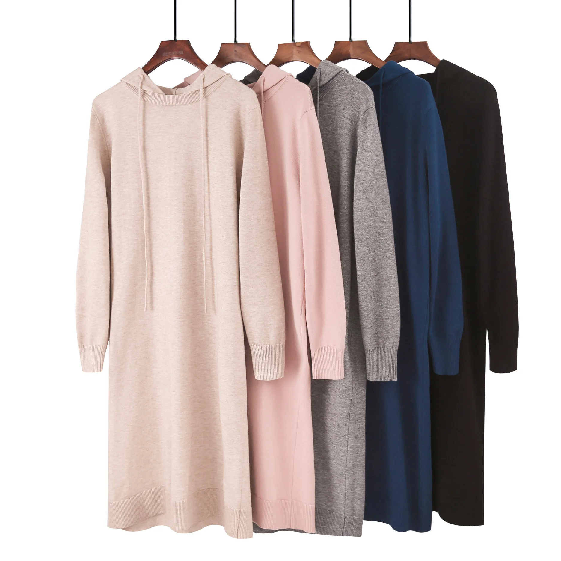 HLBCBG Ovesized длинное прямое платье макси с капюшоном осенне зимнее женское свитер