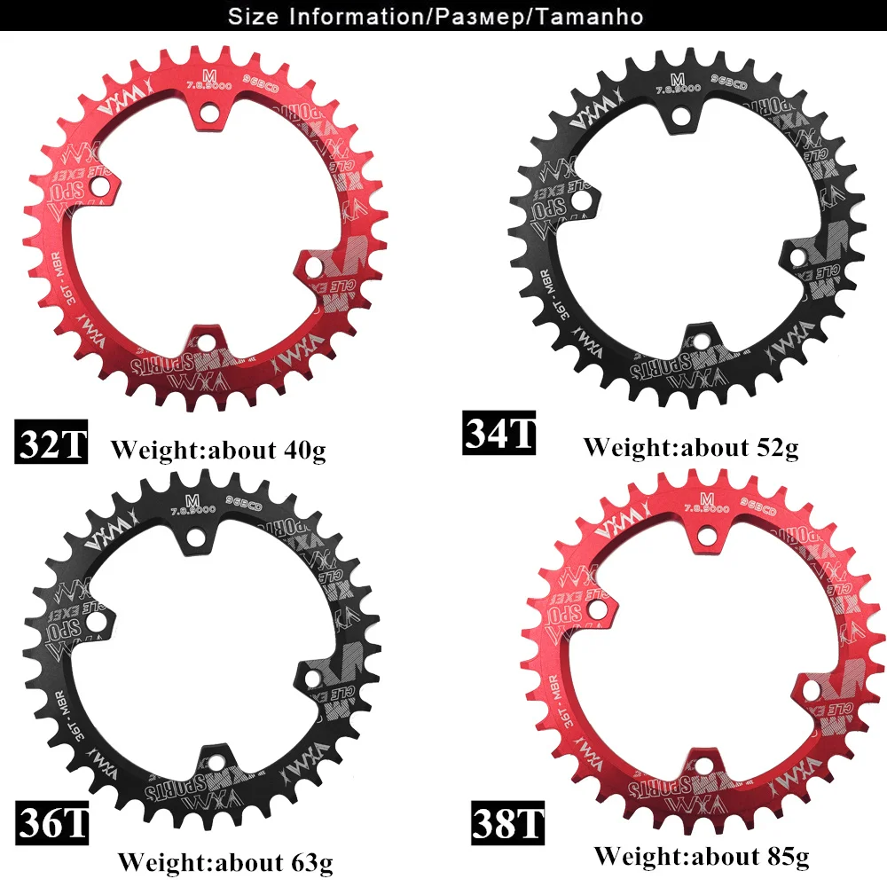 Bicycle Crank 96BCD Round Shape Narrow Wide 30/32/34T/36T/38T MTB Chainring Chainwheel Bike Circle Crankset Single Plate | Спорт и