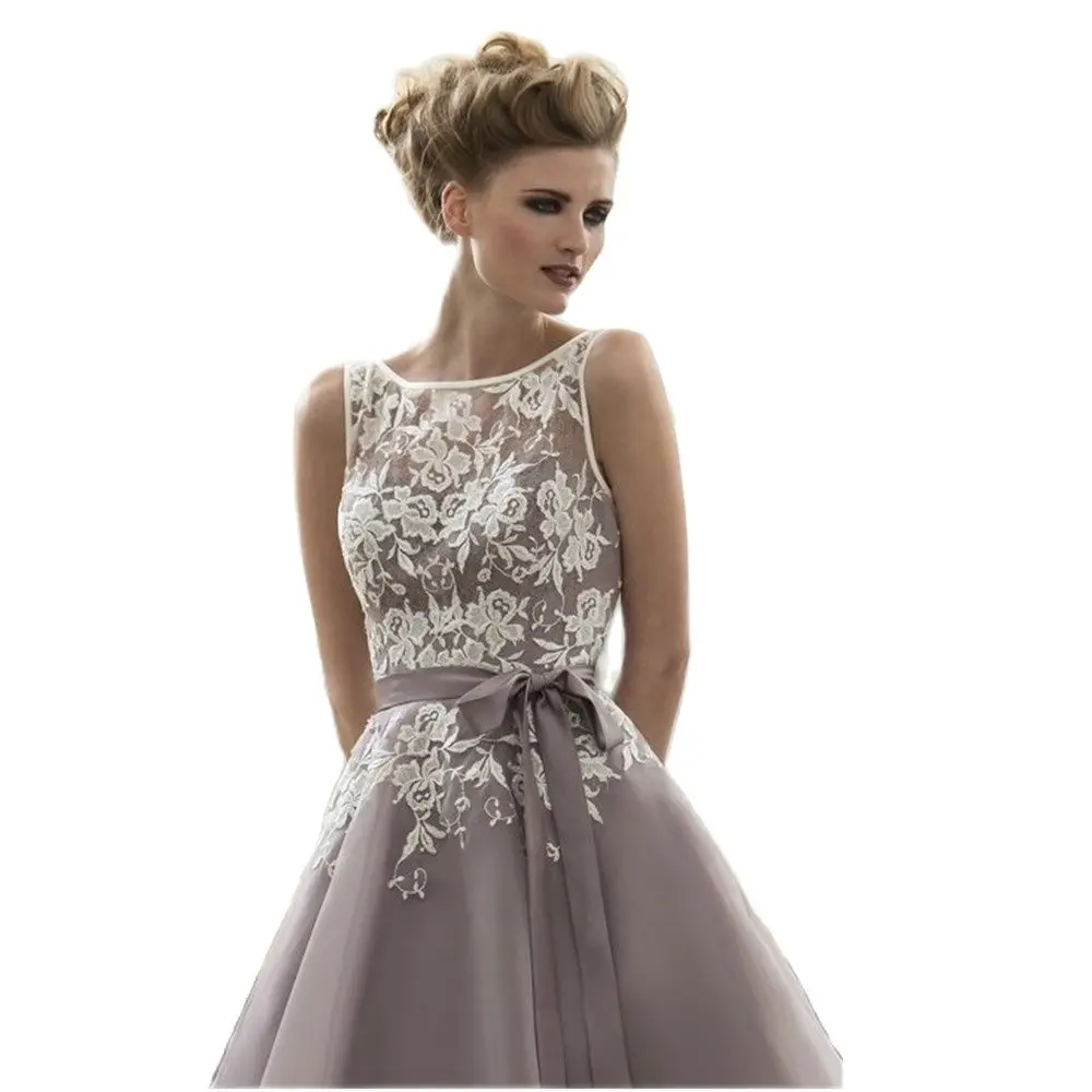 Женское Тюлевое платье до колен пыльное с белым кружевом V-образным вырезом на