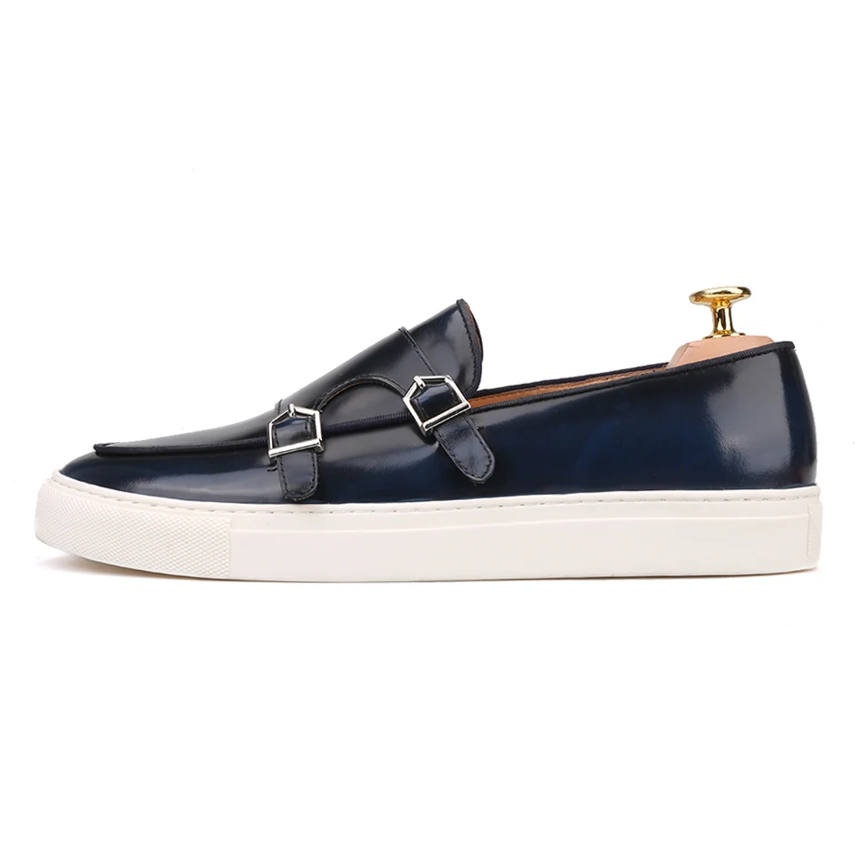 Piergitar 2019 New Handcrafted Navy blue mixed colors Genuine Leather Men Loafers Sporty style Slip-on men's casual shoes | Обувь