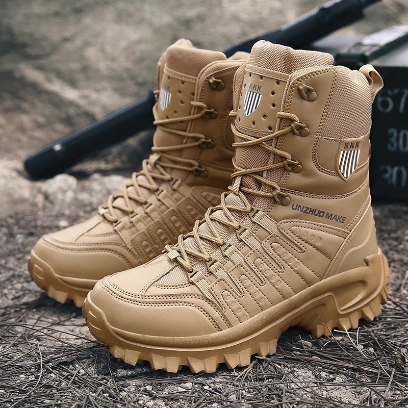 

Leather Tactical Boots Men Combat Trekking Shoes Wearable Man Outdoor Training Boots Hiking Military Boot Desert Army Botas 2020