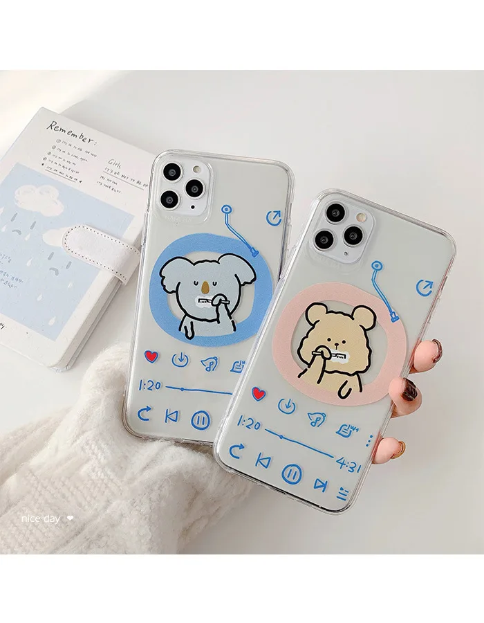 

Koala bear music player white teeth couple Cute Phone case for iPhone 11 Pro X XS Max XR 7 8 6s 6 Plus 7Plus case silicone cover
