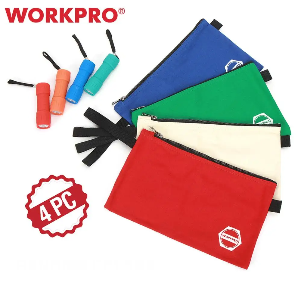 

WORKPRO 4PC Canvas Tool Bags Storage Zipper Hand Tool Bag Organizer Pouch Bag Case With Bonus LED Flashlight
