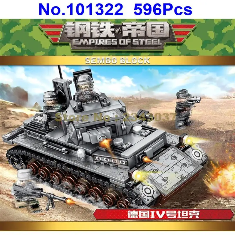 101322 596pcs military ww2 world war ii germany iv tank weapon soldier building blocks Toy