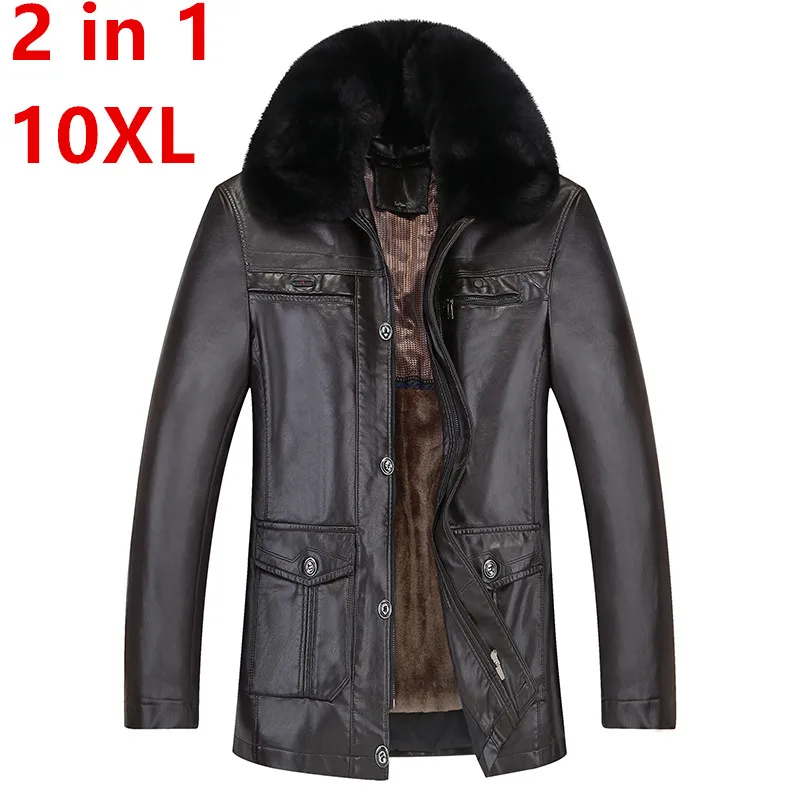 Мужские кожаные куртки 2 в 1 10XL 8XL 6X новинка 2019 года мужские зимние теплые пальто с