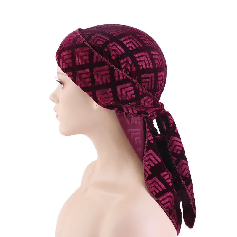 

New fashion Men's Velvet Durags Bandana Turban Hat Wigs Doo Men Durag Biker Headwear Headband Pirate Hat Du-RAG Hair Accessories