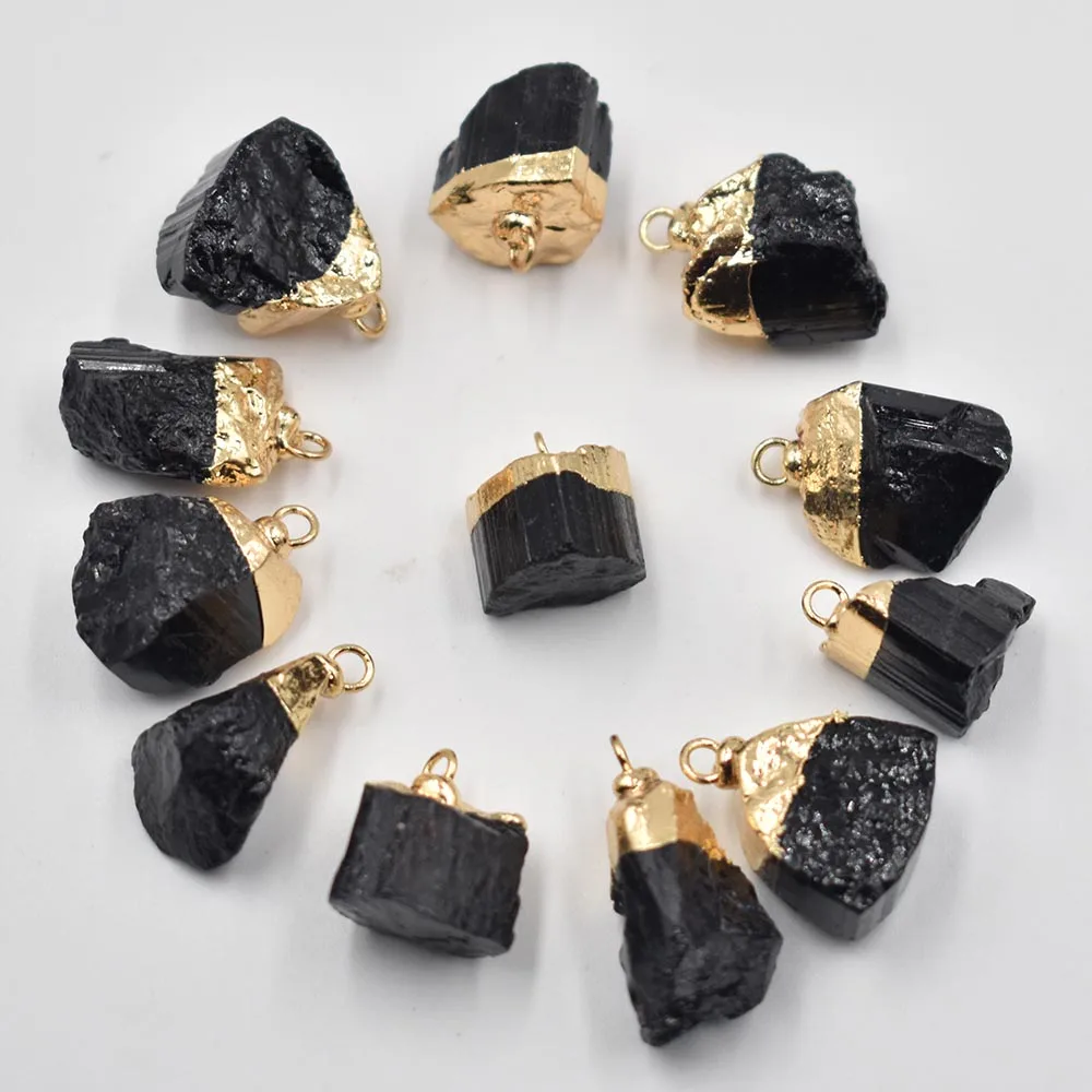 

2021 New Natural black tourmaline stone Healing Reiki irregular Raw Energy Chakra pendants 12pcs/lot wholesale free shipping