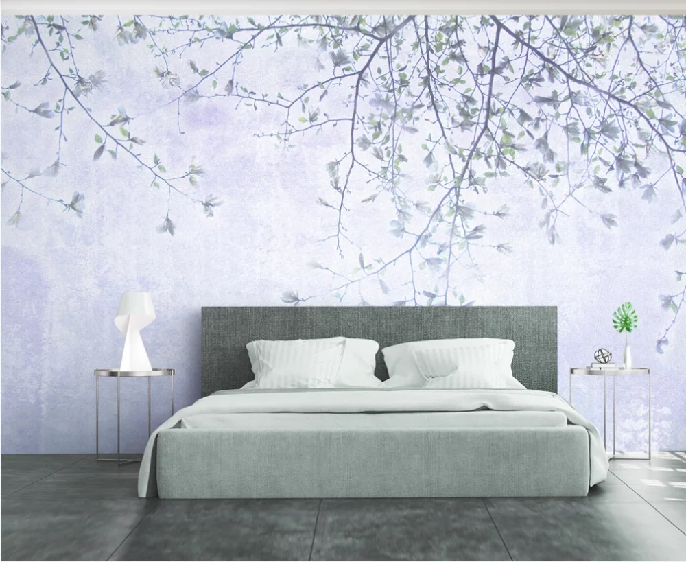Custom mural wallpaper 3D fresh leaves and birds background wall simple elegant |