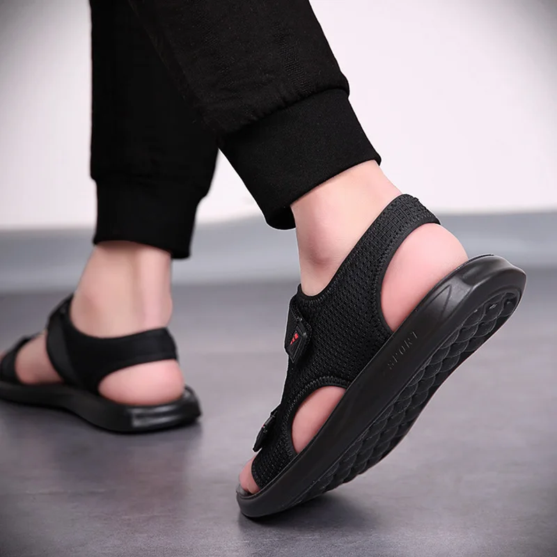 Мужские сандалии на плоской подошве черные повседневные для отдыха пляжа