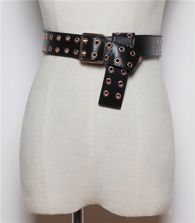 

3.7cm Width Fashion Punk Belt With Studs Double Row Hole Belt For Women Ladies Fashion Punk Style With Eyelet Decorative Belts