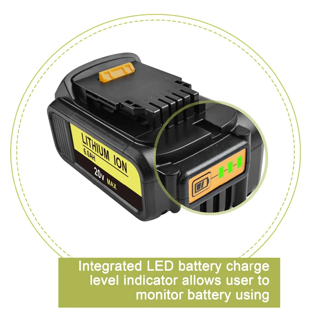

20V 6.0Ah DCB200 Replacement Li-ion Battery for DeWalt MAX XR 18V and 20V power tool 6000mAh lithium Batteries