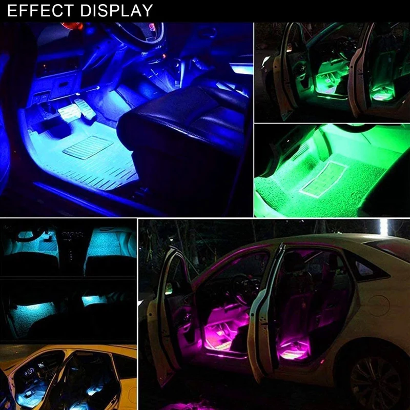 

AU04 -Interior Car Lights Car LED Strip Light Waterproof 48 LED APP Controller Lighting DIY Color Music with Car Charger DC12V