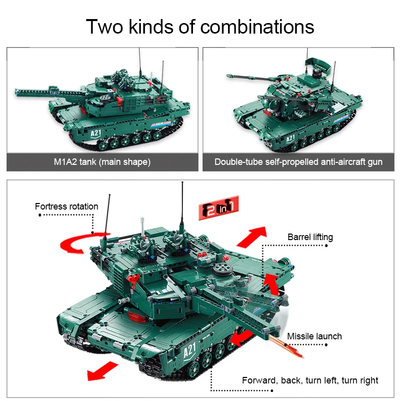 

Cada 1498CPS RC Military M1A2 Tank Model Building Blocks Bricks Remote Control Car Compatible WW2 high-tech Toys for Kids