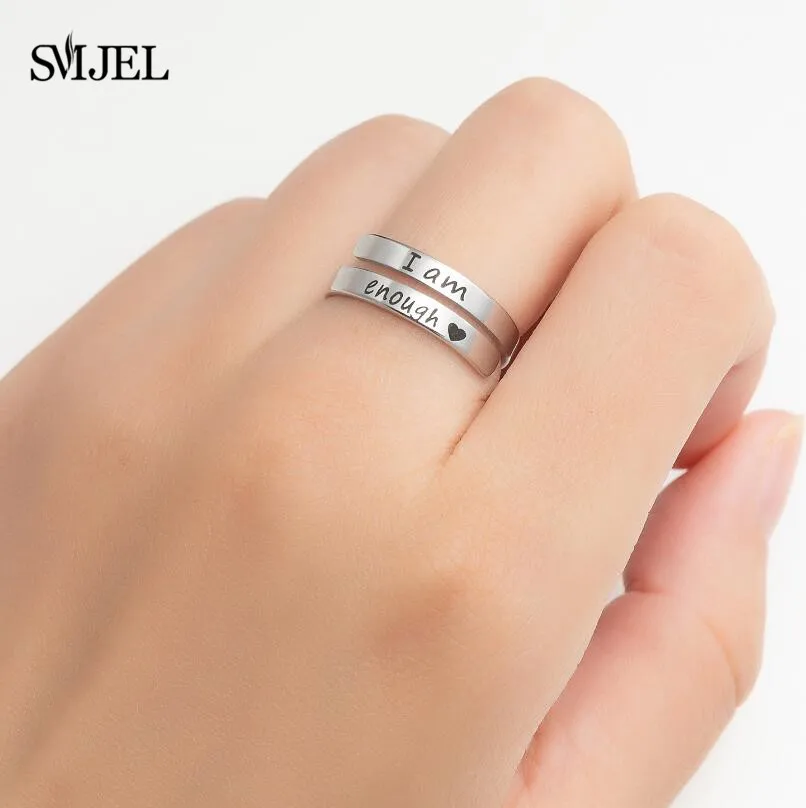 Punk Engrave Letter Rings for Women Men Fashion Word I am Enough Couple Ring You Are My Sunshine Fearless Inspiring Jewelry Anel images - 6
