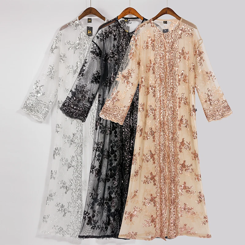 Sequin abaya кимоно турецкий хиджаб мусульманское платье халат Дубай Кафтан Абая для женщин Кафтан Турция Исламская одежда Djelaba Femme