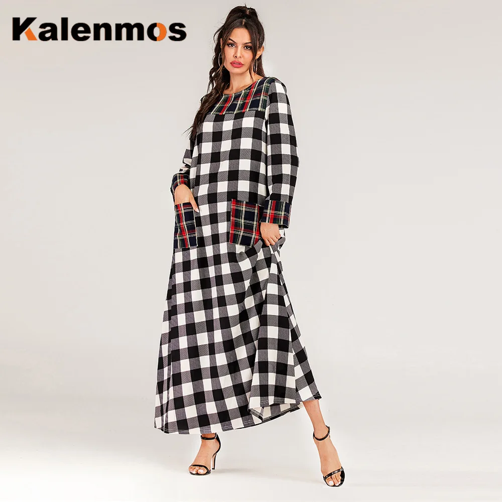 Женское клетчатое кимоно с длинным рукавом трапециевидной формы|Женские платья|