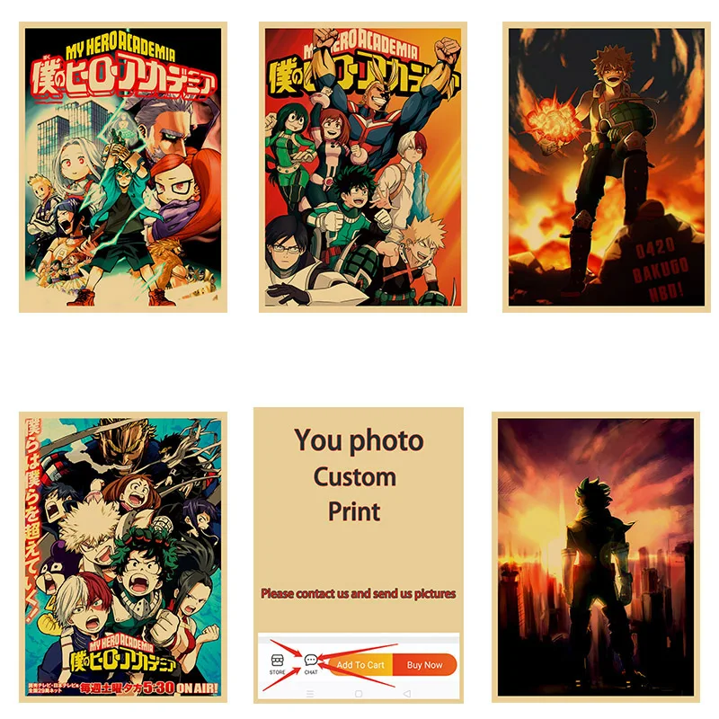 

Classic Anime My Hero Academia Kraft Paper Printing Wall Stickers Bar Room Decoration Retro Posters