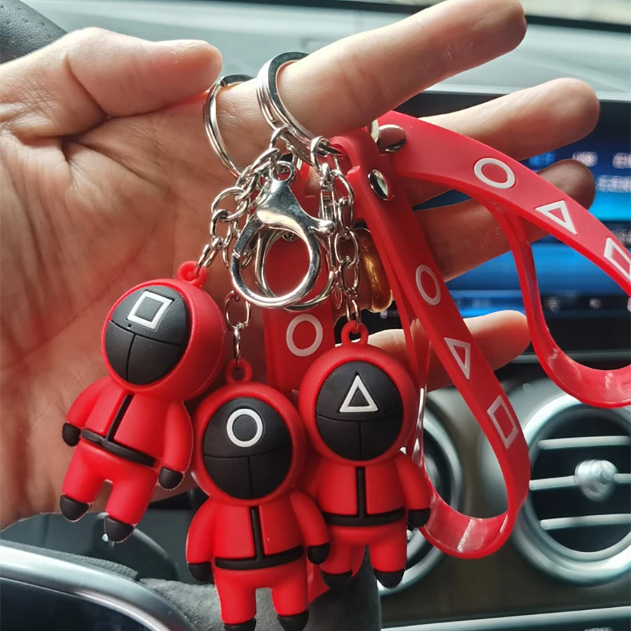 

Squid Game Keychain Soldier Triangle Series Creative Charms 3d Mini Doll Figurine Key Ring Car Backpack Pendant Gift Ornament