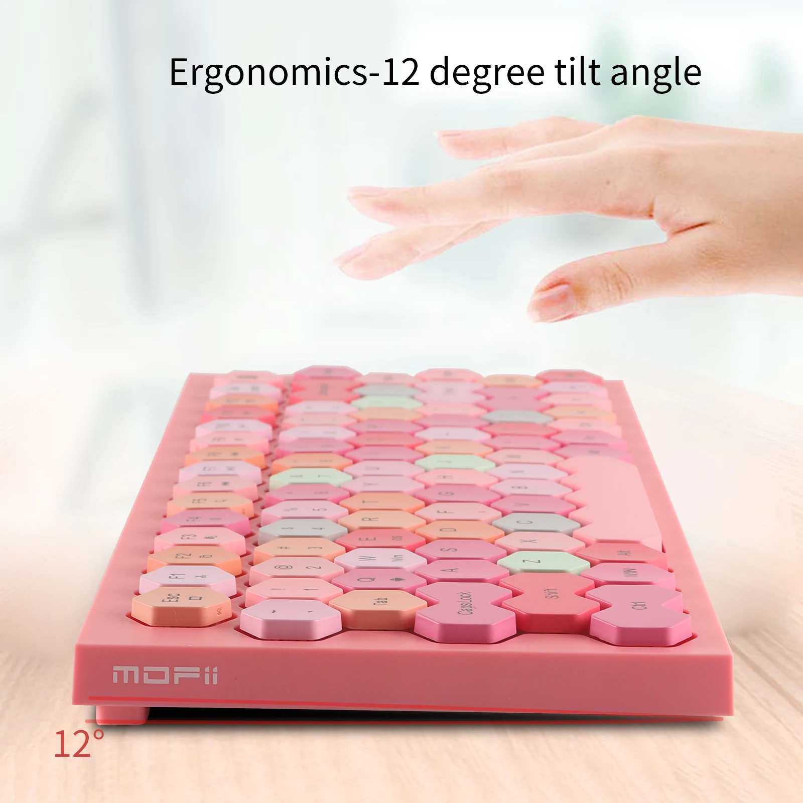 Модная Bluetooth клавиатура эргономичная беспроводная 83 Keycaps розовая BT Офисная