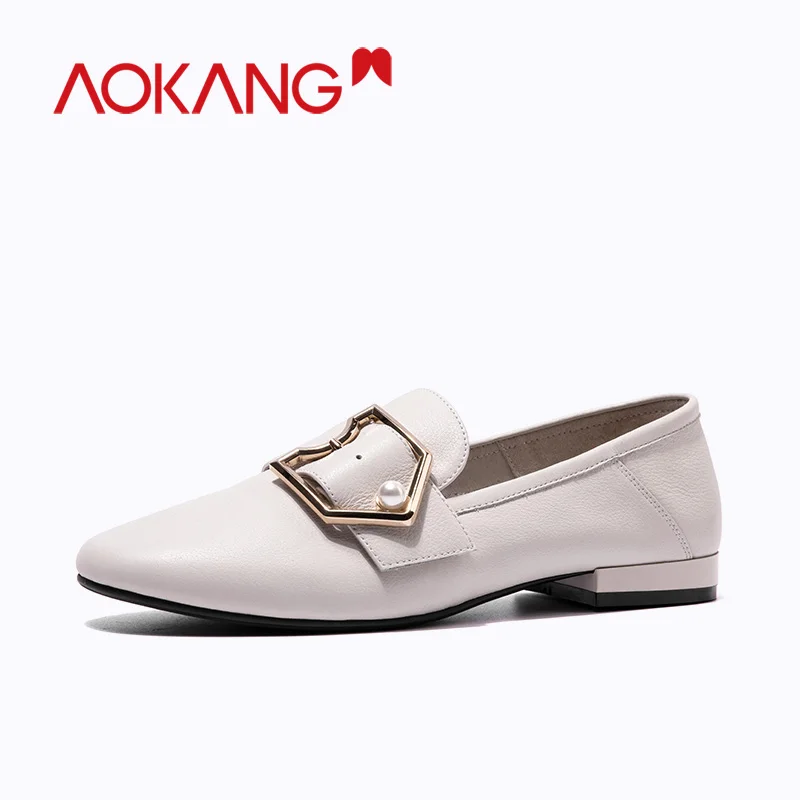 AOKANG/2019 черные лоферы на плоской подошве женские мокасины из натуральной кожи