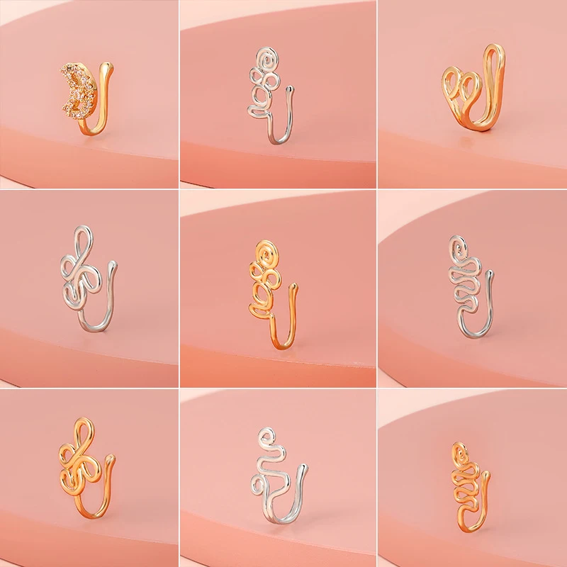 

1pcs Classic Fake Piercing Nose Cuff Ring Heart Star Crown Clip On Nose Ear Clip Earring For Women Girl Gift Body Jewelry nariz