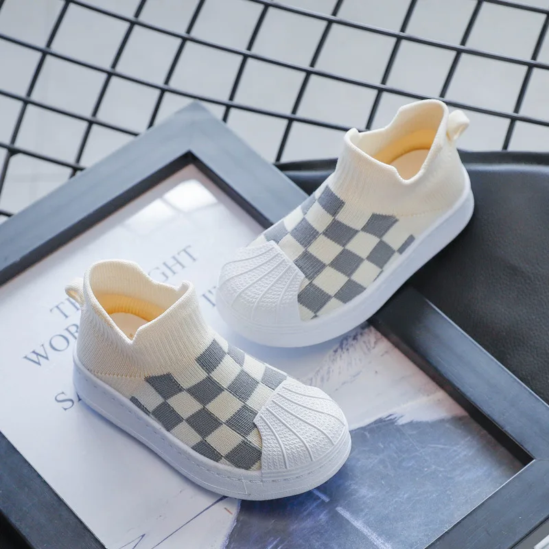 

2021 Spring Kids Boy Girl Shoes Sneakers Slip-On Mixed Colors Round Toe Fashion Sexy Flat Heels Stretch Fabric Flats