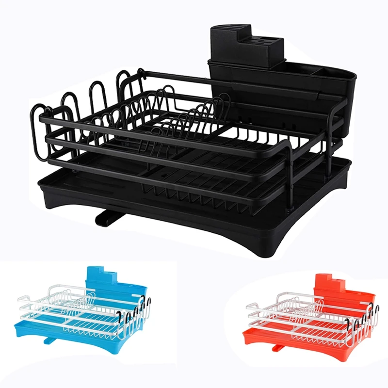 

Dish Drying Rack,Rustproof Dish Rack and Drainboard Set,Dish Drainer with Swivel Spout,Cutlery and Cup Holder