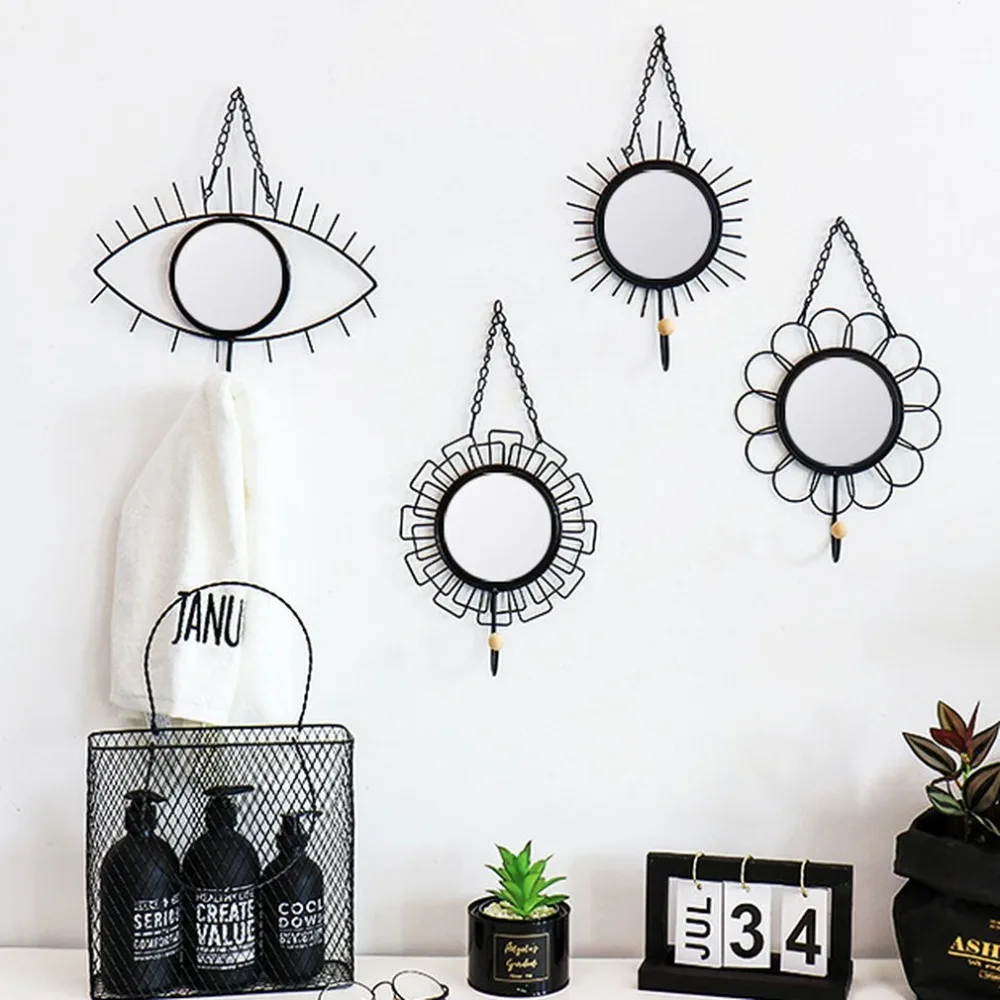 

Nordic Style Geometric Design Mirror Iron Art Hooks Wall Hanging Handmade Home Decoration Hook For Key Clothes Dropshipping