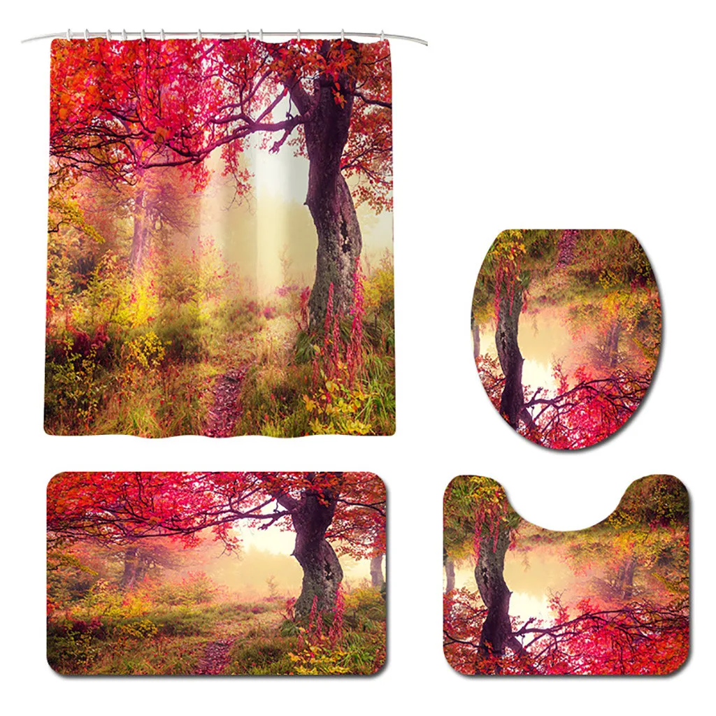 Набор нескользящих ковриков для туалета 4 шт. занавески из полиэстера