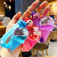 fashion cute angel ice cream keychain luxury floating crystal animal moving liquid quicksand keyring for women bag pendant gifts