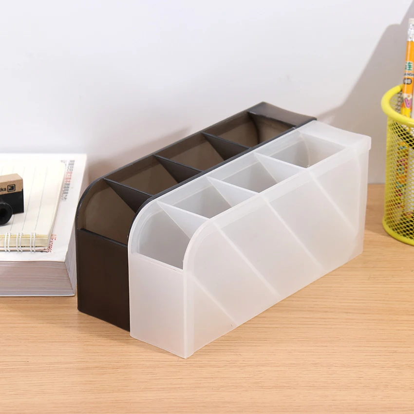 

Multi-Function 4 Grid Desktop Pen Holder Office School Storage Case Clear White Black Plastic Box Desk Pen Pencil Organizer 1PC