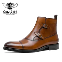 desai brand martin men boots winter shoes mans three joint buckle design genuine leather handmade fashion footwear for male