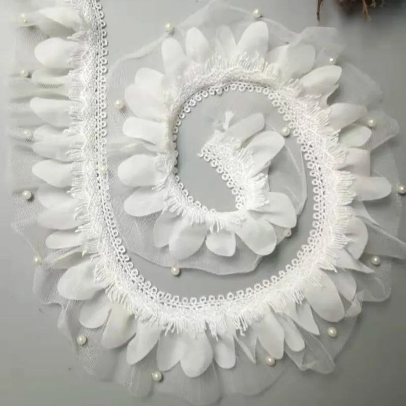 2 ярдов 70 мм Жемчуг 2-слойная плиссированная кружевная лента собранная сетка