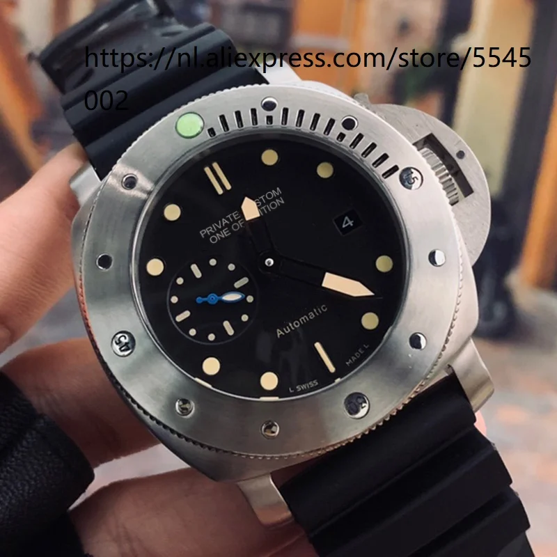 

44mm men's watch high-end automatic mechanical sapphire strap black dial white shell watch male date waterproof wholesale