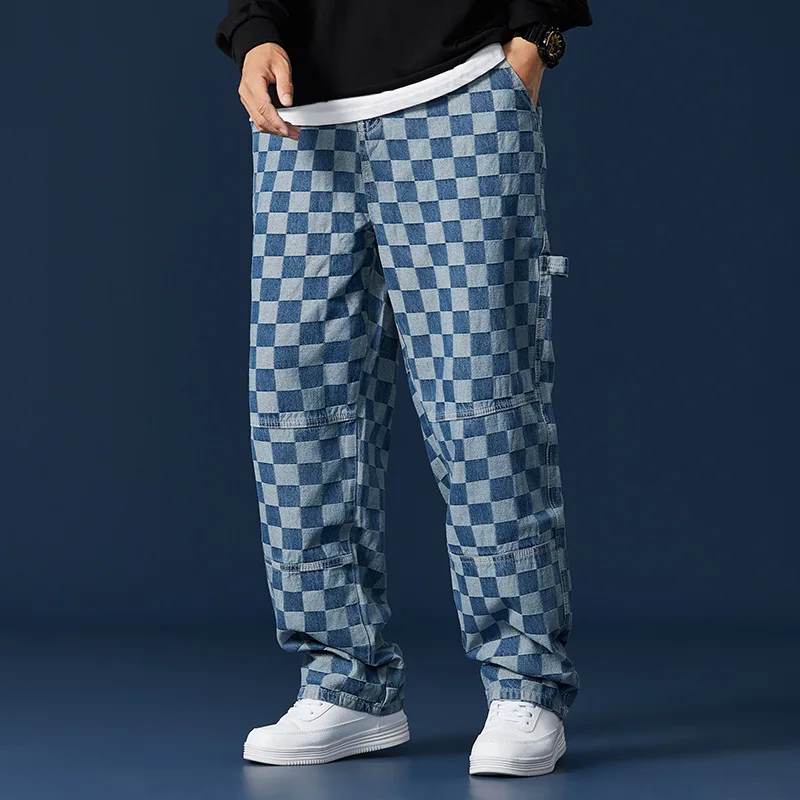 Jeans Men's Spring New Hip-Hop Cashew Print Loose Denim Pants Men Trendy Wide-Legged Plus Size Casual Daddy Trousers