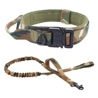 Tactical Dog Collar and Bungee Leash Military Thick with Handle and Heavy Duty Nylon Adjustable Metal Buckle for Training Dogs