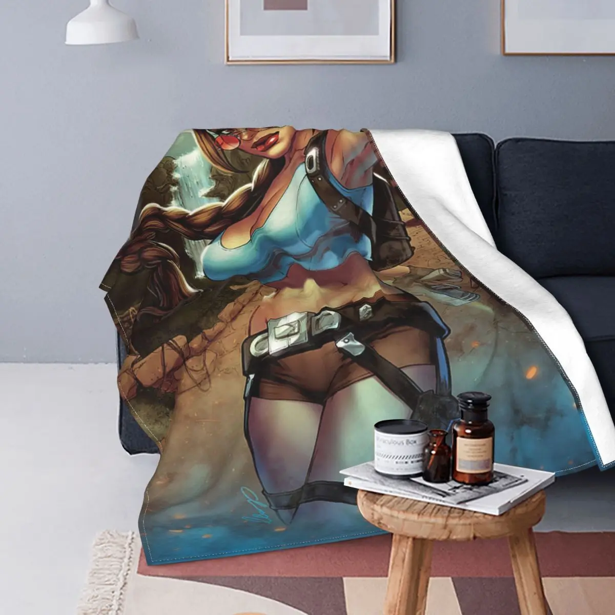 

Lara Croft Anime Blanket Fleece Summer Tomb Raider VideoGame Multi-function Warm Throw Blankets for Sofa Travel Plush Thin Quilt