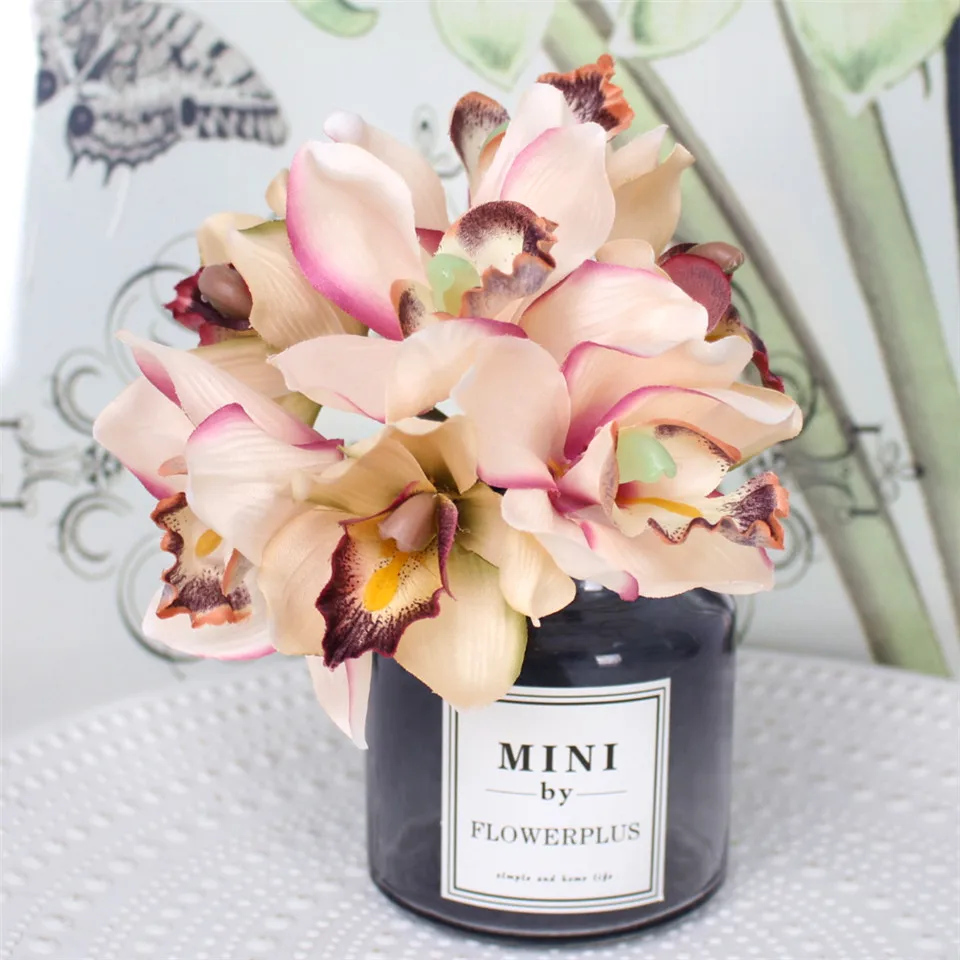 Искусственный Орхидея 7 головок искусственный Cymbidium Цветок свадебный букет