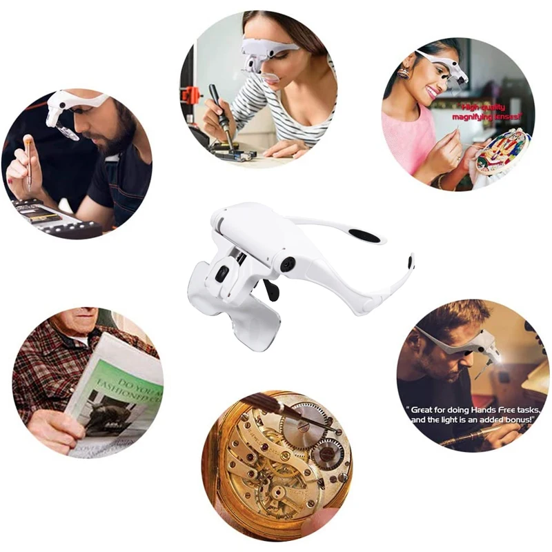 1.0X 1.5X 2.0X 2.5X 3.5X Adjustable 5 Lens Loupe LED Light Headband Magnifier Glass Magnifying Glasses with Storage Case | Инструменты