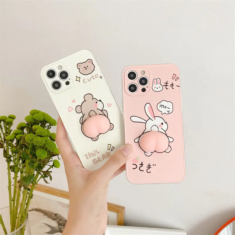 Милый мультяшный Кролик для снятия стресса чехол телефона IPhone X S XR MAX 12 11 Pro Max 7 8 Plus