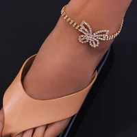 shiny rhinestone butterfly sexy lady anklet jewelry fashion full rhinestone personality crystal bare feet chain foot accessories