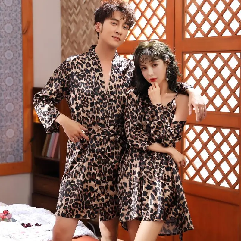 Silky Kimono Robe Bath Gown Japanese Male Long Sleepwear Animal Print Pajama Casual Rayon Robes Men Full Sleeve Nightwear Couple