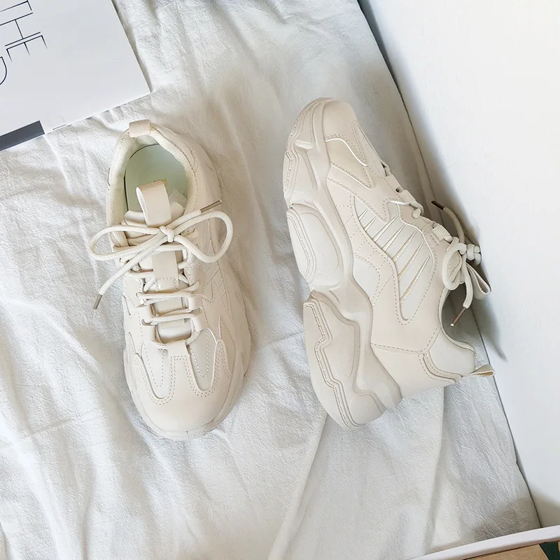 

White Women Shoes New Chunky Sneakers For Women Lace-Up White Vulcanize Shoes Casual Fashion Dad Shoes Platform Sneakers Basket