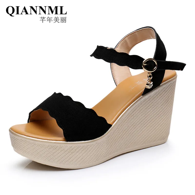 

Open Head Plus Size Wedge Sandals Women Platform SHoes 2021 Summer 8cm High Heels Sandals Ladies Beach Sandals 41 42 43